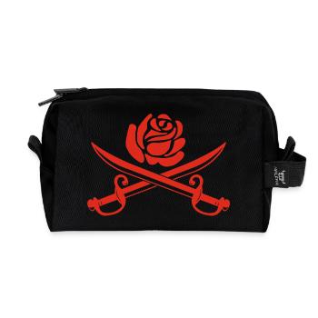 Rose rouge et épées croisées - Trousse de toilette en tissu recyclé - noir - Devant
