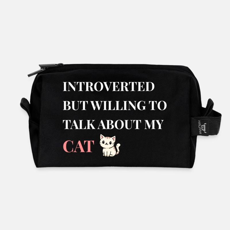 Introvertiert, aber bereit, über meine Katze zu sprechen - Recycelte Kulturtasche - Schwarz