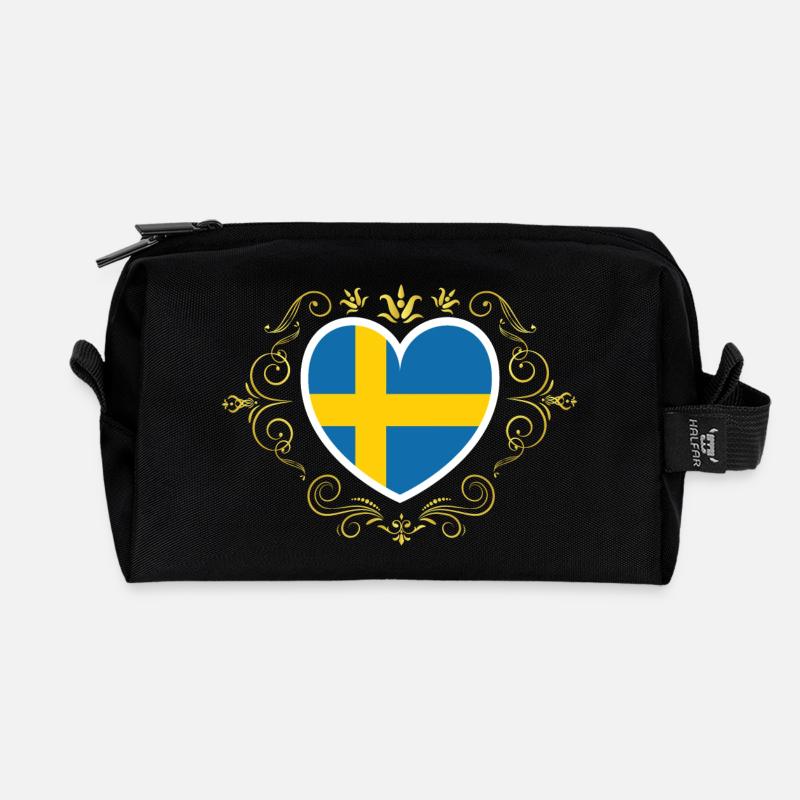 Suède drapeau suédois drapeau blason drapeau - Trousse de toilette en tissu recyclé - noir