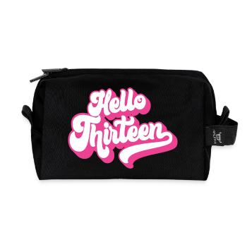 13th Birthday Gift, Hello Thirteen, 13 Years Old - Recycled Toiletry Zip Bag - black - Front