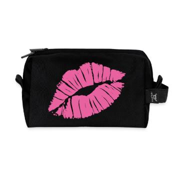 Smooch Rouge à lèvres rose Kiss Mark Love déclaration Tee - Trousse de toilette en tissu recyclé - noir - Devant