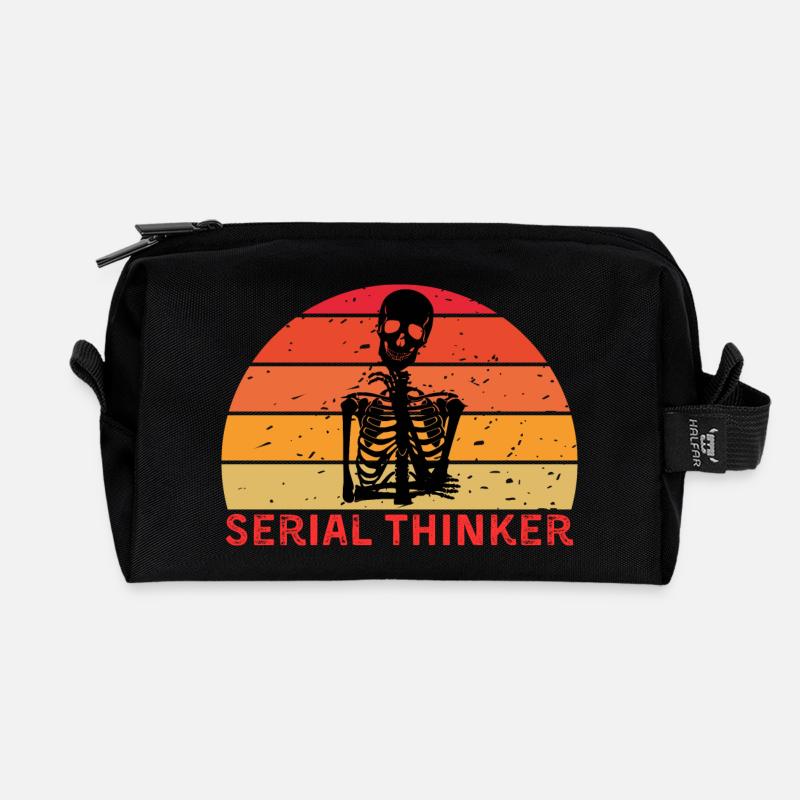 Serial Thinker Skeleton Thinking Retro Sunset - Recycled Toiletry Zip Bag - black