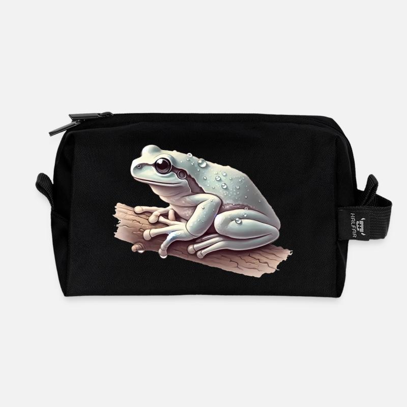 Realistischer Laubfrosch mit Wassertropfen - Recycelte Kulturtasche - Schwarz