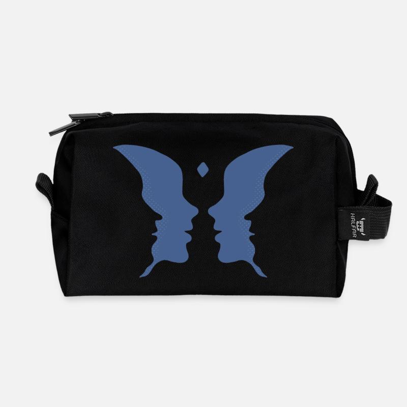 Küssende Gesichter oder ein Schmetterling - Recycelte Kulturtasche - Schwarz