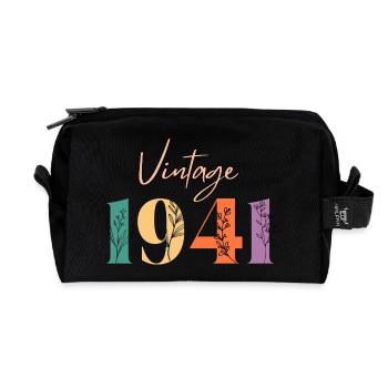 Vintage 1941 Floral - Recycled Toiletry Zip Bag - black - Front