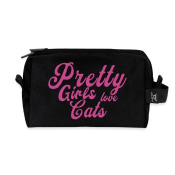 Pink Katzenliebe Spruch - Recycelte Kulturtasche - Schwarz - Vorne