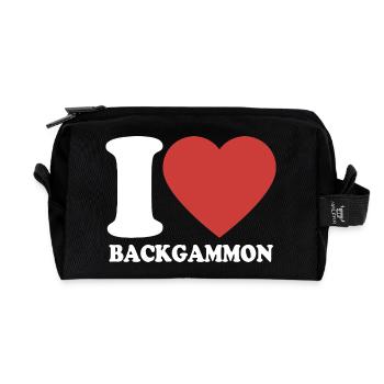 J’adore le backgammon | Jeu de société | Don - Trousse de toilette en tissu recyclé - noir - Devant