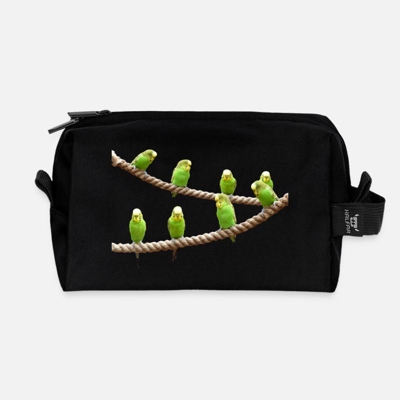 waves budgie birds voegel - Recycled Toiletry Zip Bag - black