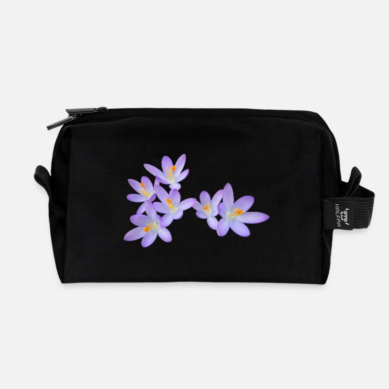 Lila Frühlingsblumen (Krokus) - Recycelte Kulturtasche - Schwarz