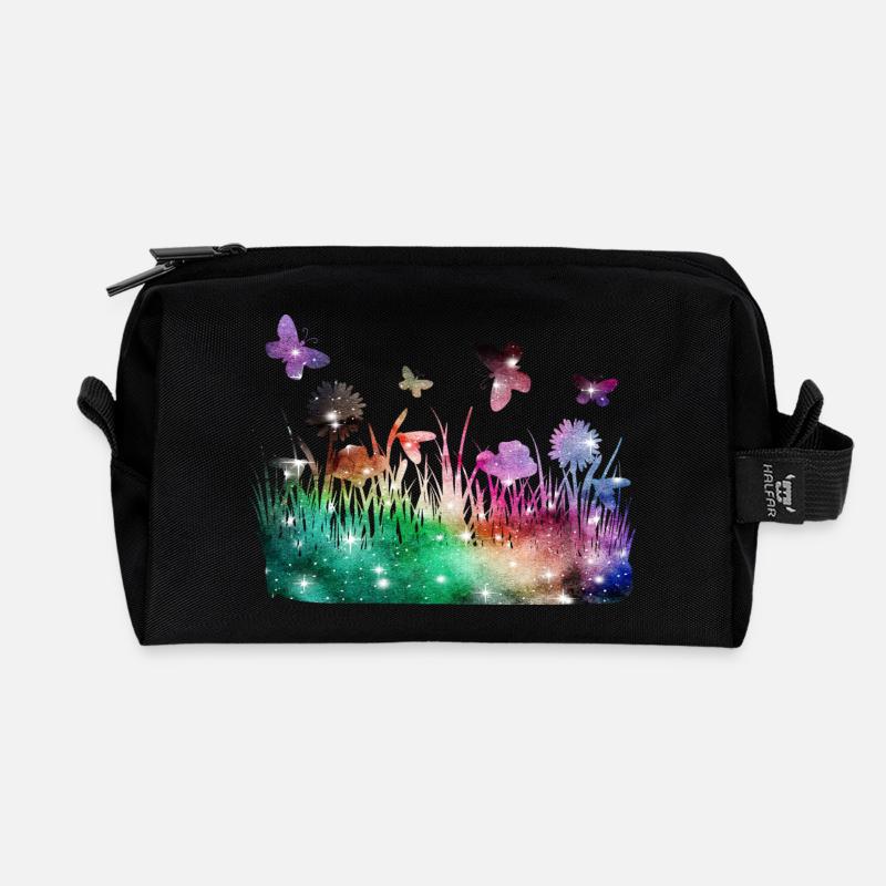 Blumenwiese Galaxie Garten Schmetterlinge - Recycelte Kulturtasche - Schwarz