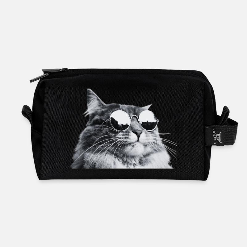 Graue Katze mit Sonnenbrille Porträt - Recycelte Kulturtasche - Schwarz
