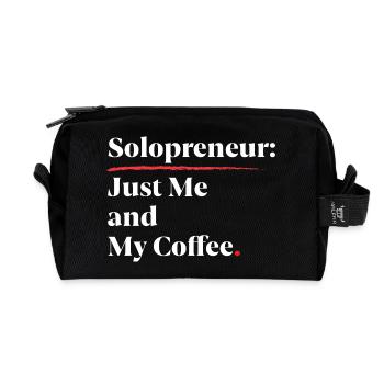 Solopreneur Vibes : Juste moi et mon café [Blanc] - Trousse de toilette en tissu recyclé - noir - Devant