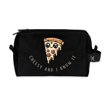 Funny Pizza Slice – Cheesy & Awesome Shirt - Recycelte Kulturtasche - Schwarz - Vorne