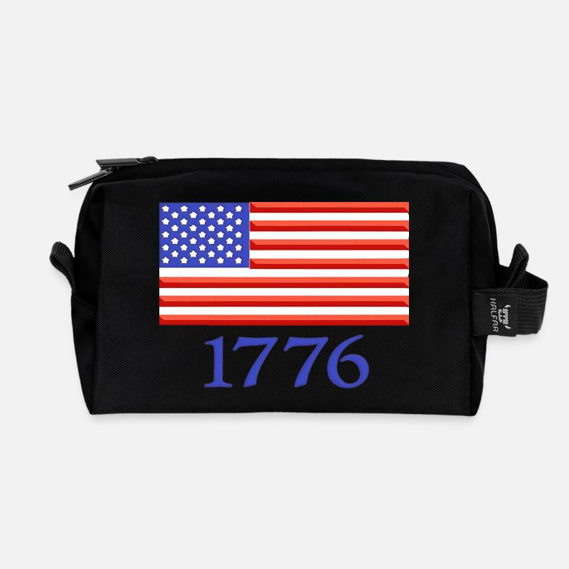 1776 American Flag Embroidered - Recycled Toiletry Zip Bag - black