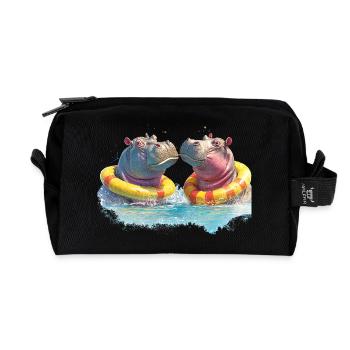 Doppelte Hippo Badespaß - Recycelte Kulturtasche - Schwarz - Vorne