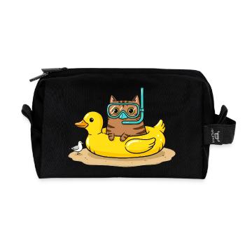 Taucherkatze auf Gummi Ente - Recycelte Kulturtasche - Schwarz - Vorne
