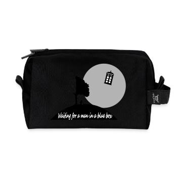 WAITING FOR A MAN IN A BLUE BOX - Recycled Toiletry Zip Bag - black - Front