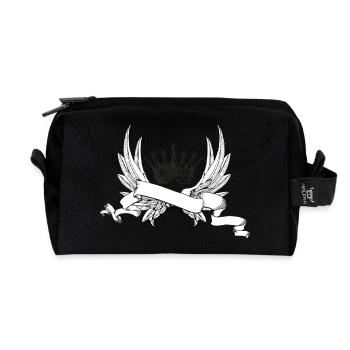 Wing with crown for own saying - Recycled Toiletry Zip Bag - black - Front