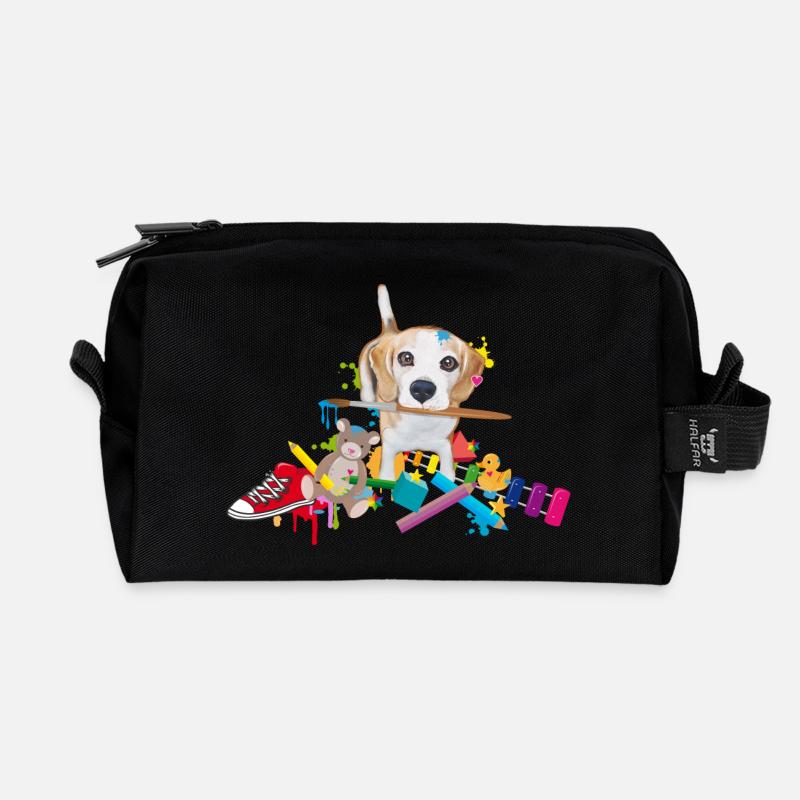 beagle with a brush - Recycled Toiletry Zip Bag - black