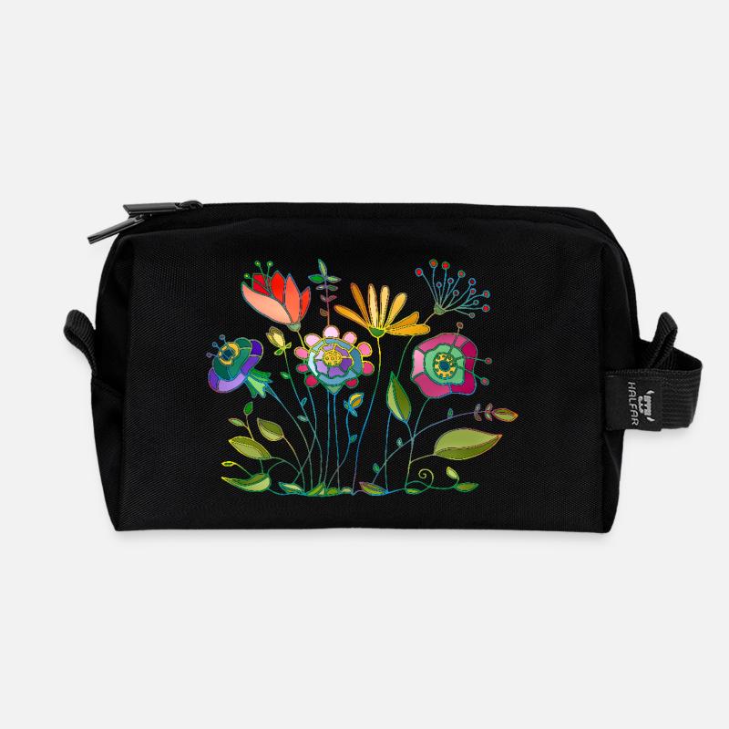 Blumen - Recycelte Kulturtasche - Schwarz