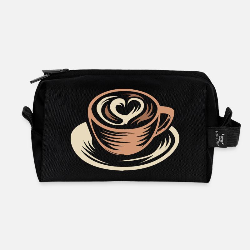 Stylisierte Kaffeetasse mit Latte Art Herz - Recycelte Kulturtasche - Schwarz