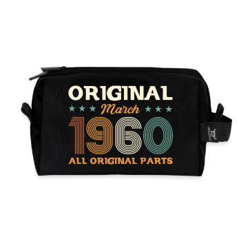 65th Birthday Gift Husband Original March 1960 - Recycled Toiletry Zip Bag - black - Front