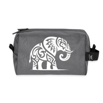 Eleganter Tattoo Elefant mit großen Stoßzähnen - Recycelte Kulturtasche - Anthrazit - Vorne