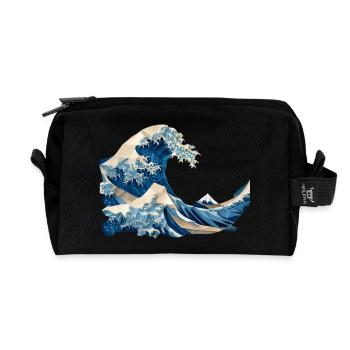 Hokusai Wave Japanese Origami Art Large Wave - Recycled Toiletry Zip Bag - black - Front