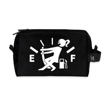 Woman Empty Tank - No Fuel - Fuel Gauge - Recycled Toiletry Zip Bag - black - Front