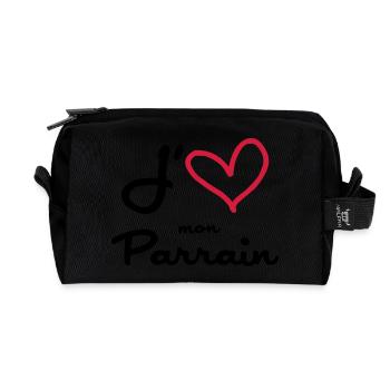 J'aime mon Parrain / Naissance / Bébé / Baptême - Trousse de toilette en tissu recyclé - noir - Devant