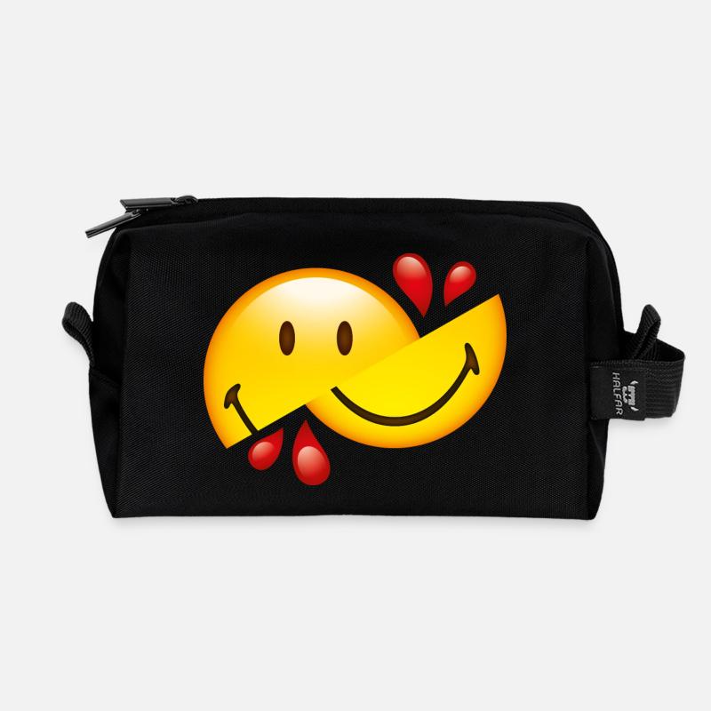 Smiley Glossy Cut in Half - Recycled Toiletry Zip Bag - black