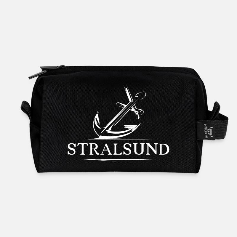stralsund see anker symbol geschenk idee logo - Recycelte Kulturtasche - Schwarz