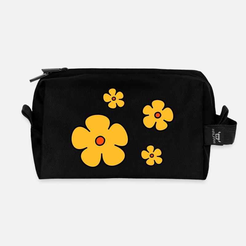 Blumen dreifarbig - Recycelte Kulturtasche - Schwarz