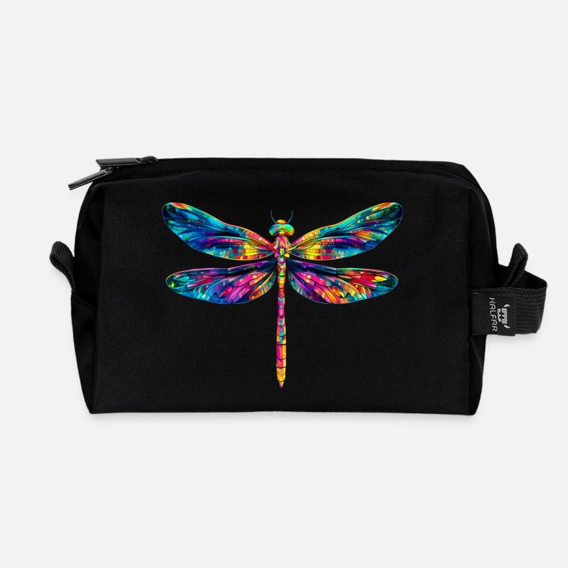 Bunte Libelle Insekt - Recycelte Kulturtasche - Schwarz