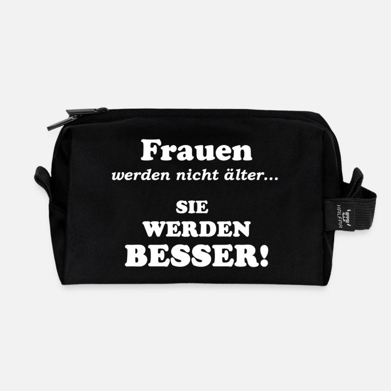 Frauen werden nicht älter - Recycelte Kulturtasche - Schwarz