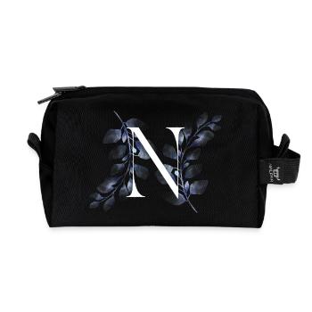 Blue Floral N Monogram - Recycled Toiletry Zip Bag - black - Front