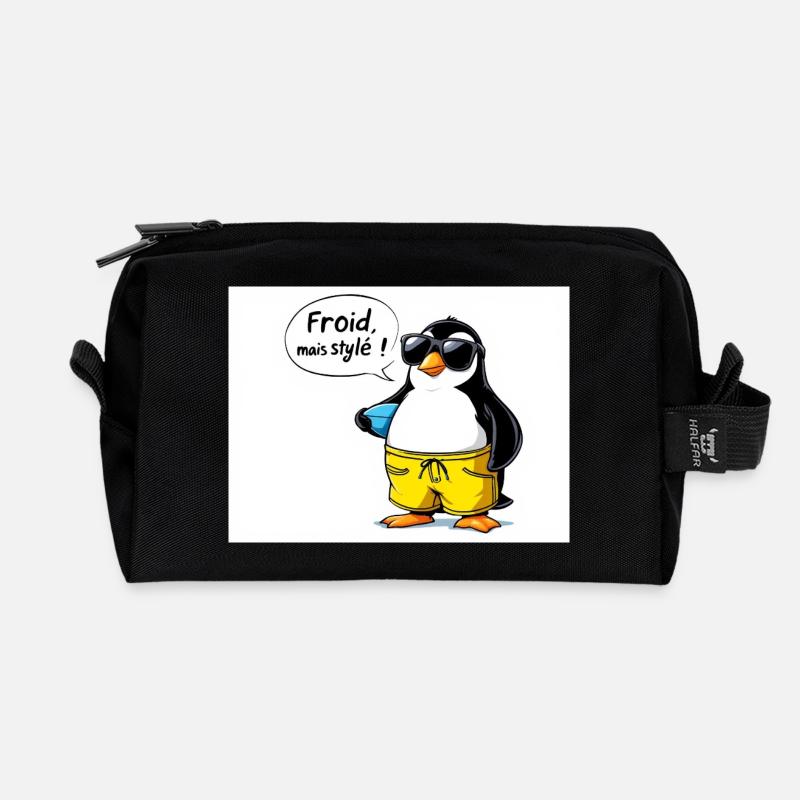 Stylische Pinguin Hülle mit Brille - Recycelte Kulturtasche - Schwarz