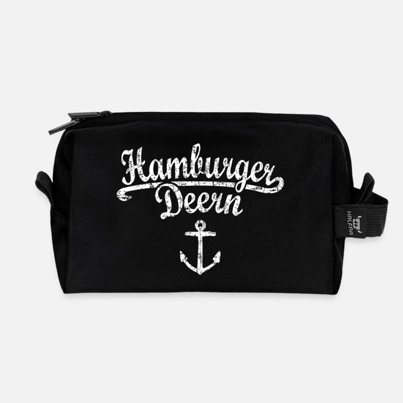 Hamburger Deern Klassik (Vintage Weiß) Hamburg - Recycelte Kulturtasche - Schwarz