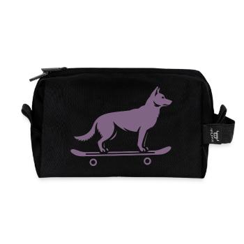 Dog Shepherd Skateboard Skateboarder - Recycled Toiletry Zip Bag - black - Front
