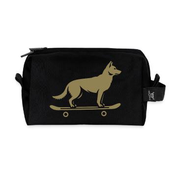 Dog Shepherd Skateboard Skateboarder - Recycled Toiletry Zip Bag - black - Front
