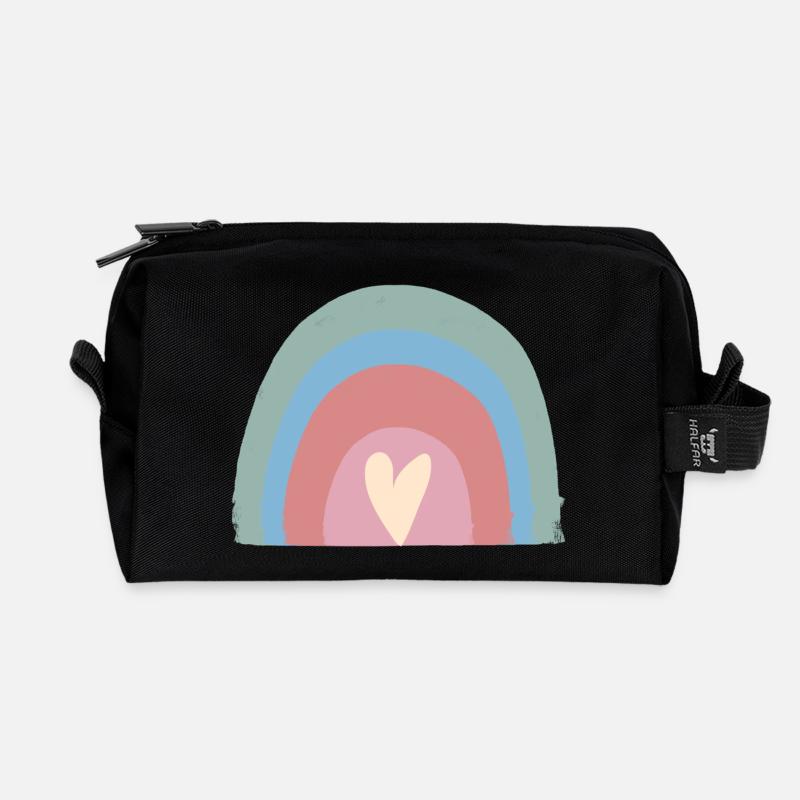 Pastellregen Herz Rainbow - Recycelte Kulturtasche - Schwarz