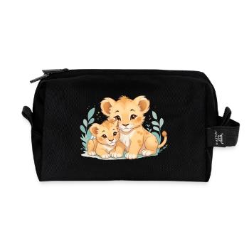 cuddling lion cubs - Recycled Toiletry Zip Bag - black - Front