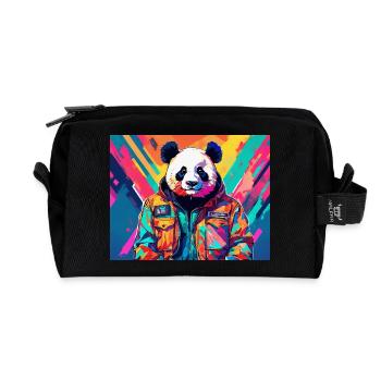 Panda in einer bunten Jacke - Recycelte Kulturtasche - Schwarz - Vorne