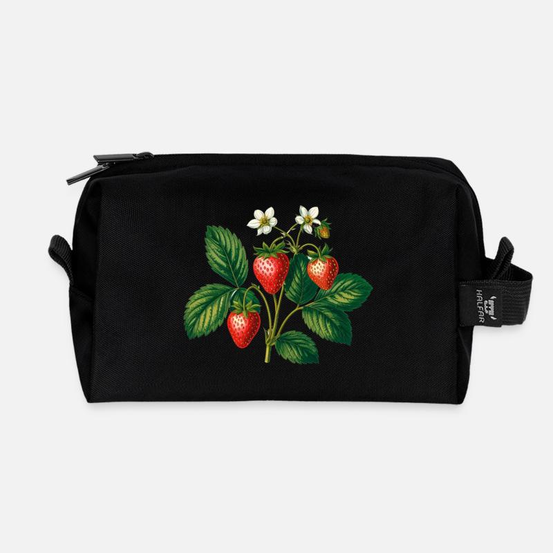 erdbeeren,vintage,retro,zeichnung,malerei - Recycelte Kulturtasche - Schwarz