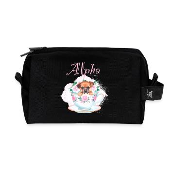 Dog in cup,doggy, cup,alpha, pink, roses - Recycled Toiletry Zip Bag - black - Front