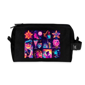 néon, nostalgique ,culture pop,rétro,enseigne au néon - Trousse de toilette en tissu recyclé - noir - Devant