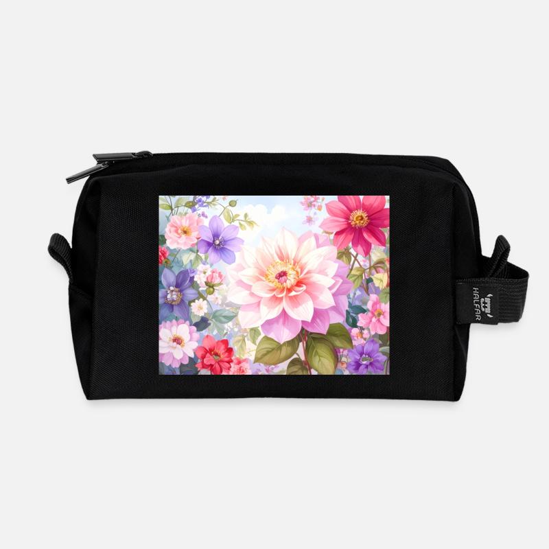 Pastel Flowers for Spring Clothing - Recycled Toiletry Zip Bag - black