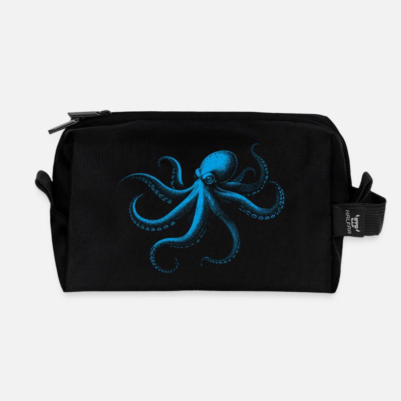 Oktopus in Monochrom - Recycelte Kulturtasche - Schwarz