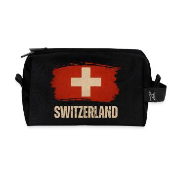Grunge-Flagge der Schweiz, Schweizer Stolz - Recycelte Kulturtasche - Schwarz - Vorne