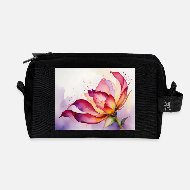 Water-coloured blossoms - Recycled Toiletry Zip Bag - black